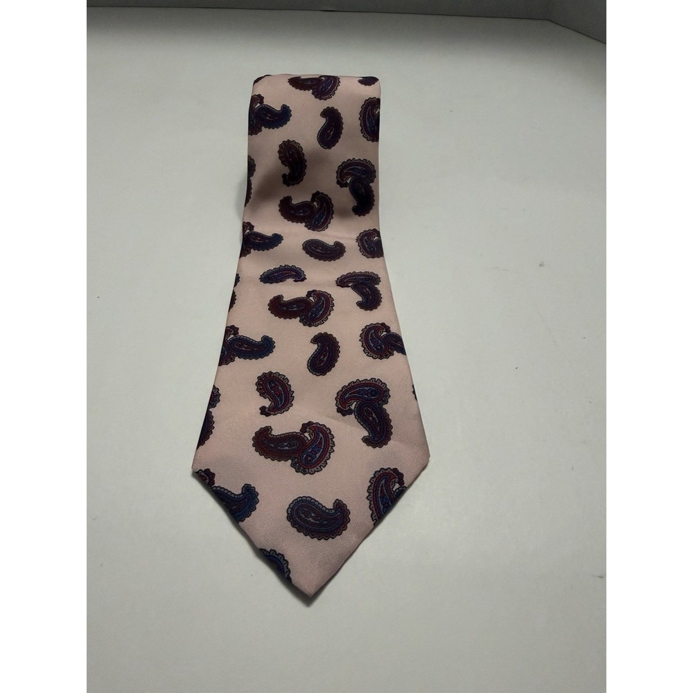 Italianissimo Mens Pink Paisley Necktie Made in USA Polyester Navy Blue Burgundy
